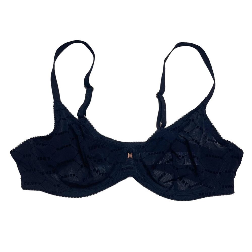 Savage X Fenty Flocked Logo Unlined Demi Bra Black Caviar Size 36DDD